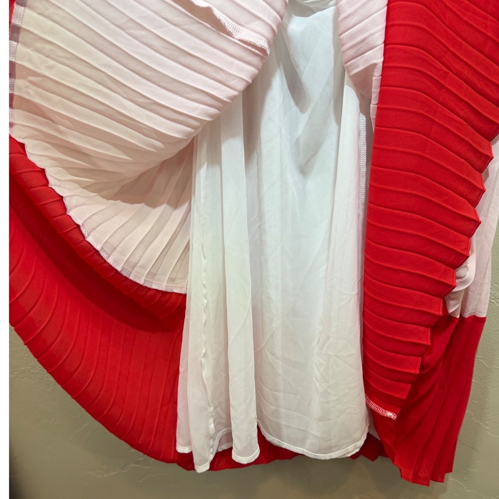 Lulus Colorblock Pleated Midi Skirt Pink Red White Size Small - Picture 7 of 7